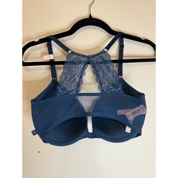 Victoria's Secret Lace Racerback Push-Up Front Closure Bluestone Size 34DD‎ NWT - Picture 2 of 3